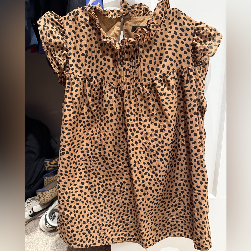 J. Crew Brown and Black Polka Dot Blouse